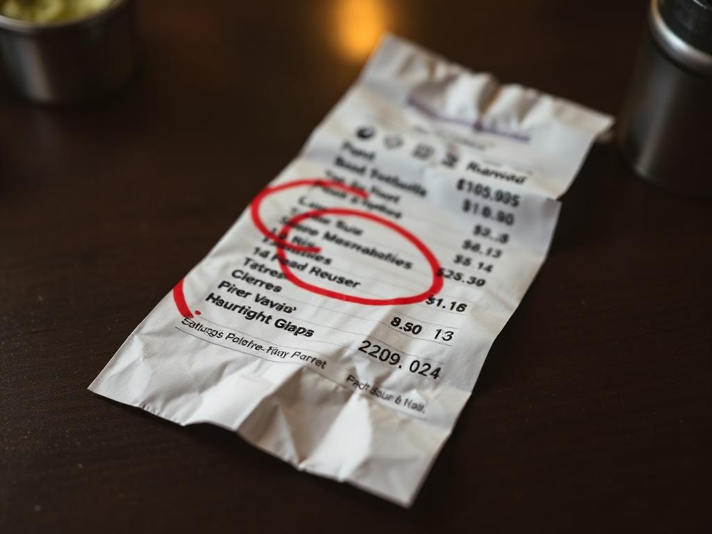 Crumpled takeout receipt with a line item circled in red marker
